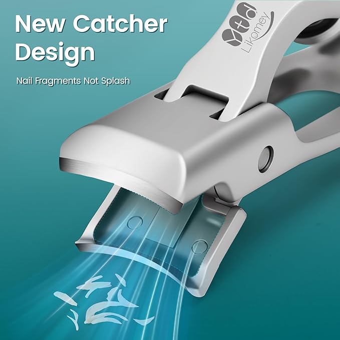 YTD Likomey Wide Jaw Opening Nail Clippers,Long Handled Safety Lock Toenail Clippers for Thick Nails,Ultra-Sharp Fingernail Clipper with Catcher,Nail Cutter with Nano Glass Nail File Set for Seniors
