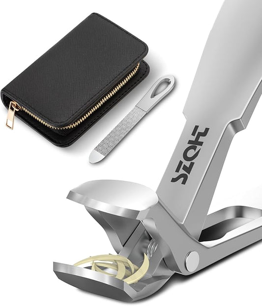 2025 Upgrade Angled Head Nail Clippers for Men, Toenail Clippers for Seniors Thick Toenails, Large Toe nail Clippers with Catcher, Extra Wide Handle,Sharp Heavy Duty Stainless Steel Nail Cutter-Silver
