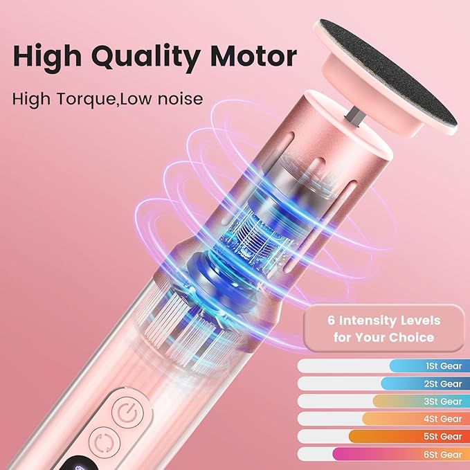 2 in 1 Electric Foot Callus Remover, 2000RPM Professional Electric Callus Remover for Feet with 6 Adjustable Settings, Rechargeable Foot File & Nail Drill with 40Pcs Sandpaper Discs (Pink)