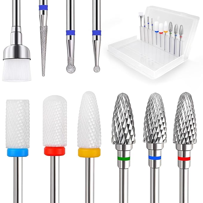 Fantexy 10Pieces Ceramic Nail Drill Bits, 3/32 Inch Professional Acrylic Nail Bit Set,Nail File Bits Nail Art Tools For Electric Manicure Machine Home Salon Use