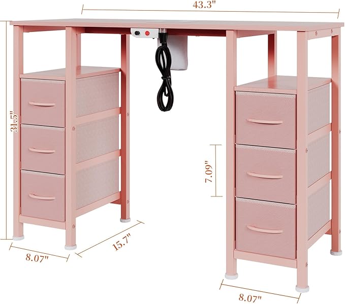 Manicure Table Nail Desk for Nail Tech, Nail Beauty Table w/Electric Dust Collector & 6 Storage Drawers & Open Shelves for Home, Workshop, Makeup Beauty Salon Workstation