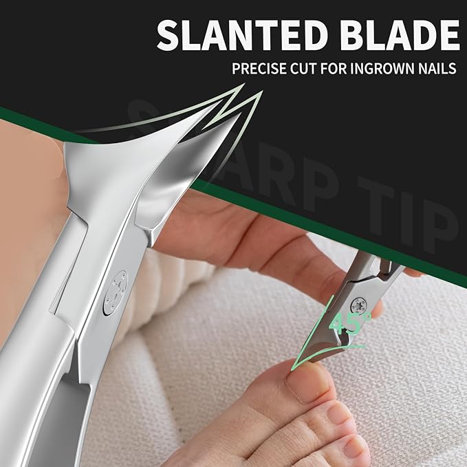 Ingrown Nail Clippers, Slant Curved Blade Nail Clippers for Men Thick Ingrown Toenails with 33mm Wide Jaw Opening, Heavy Duty Stainless Steel Toenail Clippers for Seniors Thick Toenails Silver