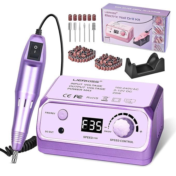 Electric Nail File Nail Drill Professional 35000RPM Nail Dril Electric E Filer for Nails with 100pcs Sanding Bands and Nail Drill Bits for Acrylic, Gel Nail Manicure & Pedicure