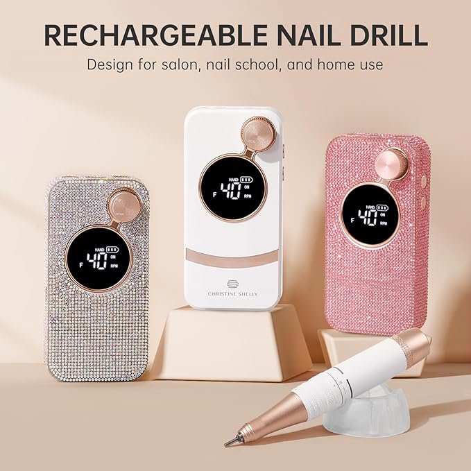Electric Nail Drill,40000RPM Cordless Nail File Diamond with 12 Drill Bits for Acrylic Nails Gel Polishing,E File Nail Kit Machine for Manicure Salon Home (Pink Diamond)