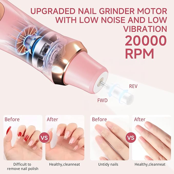 Professional Manicure Pedicure Kit, Electric Nail Drill with 360° LED Light & 6 Speeds, Nail File Pedicure Tools for feet, Toenail Grinder for Thick Nail Toenail Cuticle Women Baby Pets