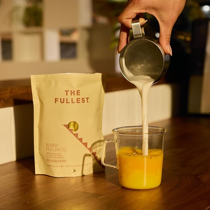 THE FULLEST - Warm Feelings 30-Day Supply Saffron Latte Bag - Saffron, Cardamom, and Coconut Milk Based Wellness Powder for Mood and Sleep Support, Sugar-Free, Vegan, and Gluten-Free, 30 Servings