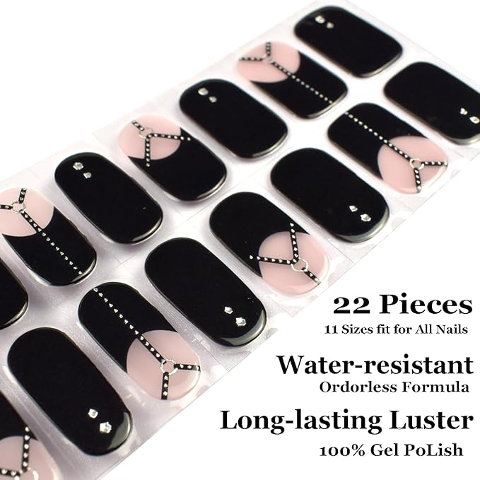 Semi Cured Gel Nail Strips Glitter Manicure Stickers Salon Quality Long-Lasting Wraps Work with Any Nail Light