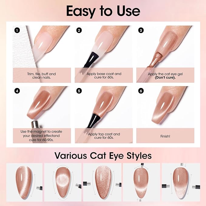GELLEN Cat Eye Gel Nail Polish 6 Colors Gray Orange Silver Gold Brown Purple Holographic Reflective Cateye Gel Polish with Magnets Fall Winter UV LED Soak Off Sparkle Magnetic Gel Polish