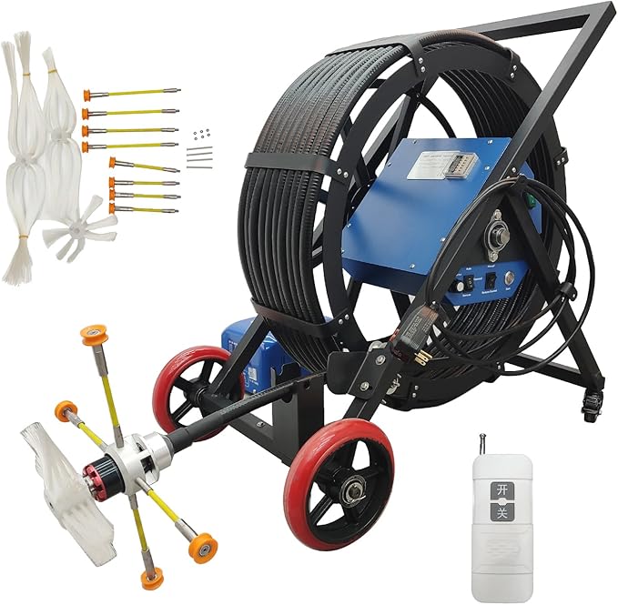 110V Air Duct Cleaning Machine Pipeline Cleaning Machine 0~1000r/min Brush Speed 3 Rotary Brush Flexible Shaft Dust Collector for Dia 80-800mm Industrial/Workshop/Air Conditioning Pipe