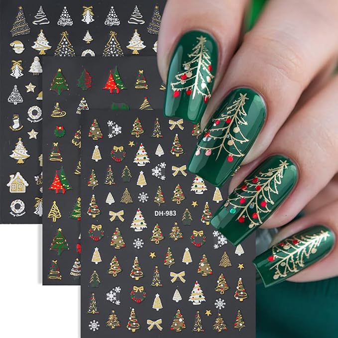 6 Sheets Christmas Nail Art Stickers Christmas Nail Decals Xmas Tree Snowflakes Sticker Design Manicure Decals Winter Holiday Nail Stickers for Women Salon Manicure Decoration Accessories