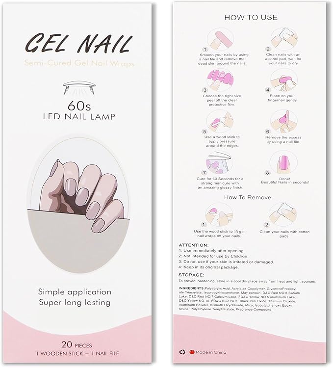 JMEOWIO Gel Nail Stickers Coffee Semi Cured Gel Nail Strips Wraps UV/LED Nails Art Design Decoration Accessories