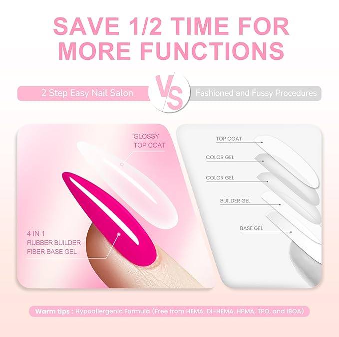 Hema Free 4 in 1 Builder Gel, Hema Free Growing Gel, Strengthens Damaged Thin Nails, Gift for Women Home Salon, Builder Base for Thickening & Repair LED UV Curing