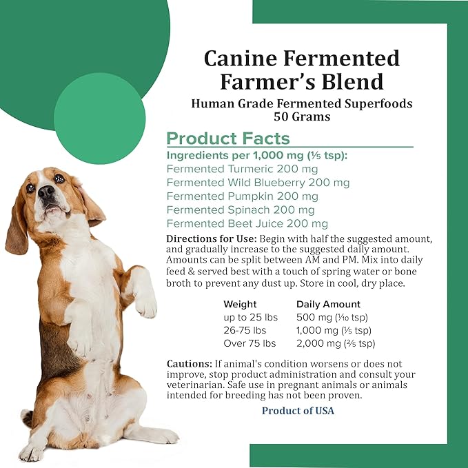 HOLISTIC BIN Canine Fermented Farm Supplement - Multivitamin Powder with Digestive Enzymes, Fermented Spinach, Pumpkin, Blueberry, Beets, & Turmeric - Dog Vitamins for Overall Health - 50g Powder