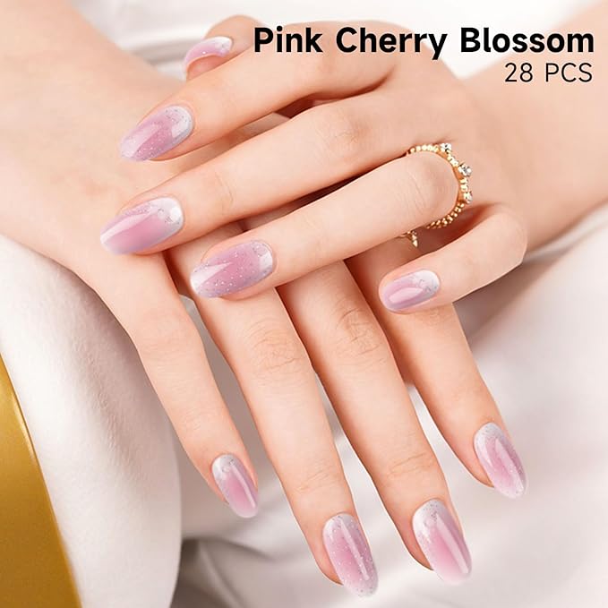 Semi Cured Gel Nails Strips - 28 pcs UV Gel Nail Stickers for Women Work with Any UV Lamp, Long Lasting Nail Wraps for Home DIY Nails Art