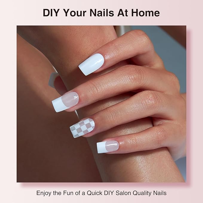 Semi Cured Gel Nail Strips, 20 PCS Gel Nail Stickers - UV Light Wraps, Salon Quality & Easy to Use - French Chess