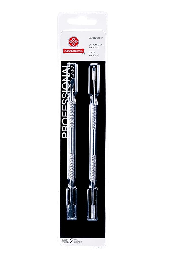 Mundial 2-Piece Cuticle Pusher and Manicure Pedicure Stick Set - Nail Care Tools for Perfect Cuticles and Quality Manicures