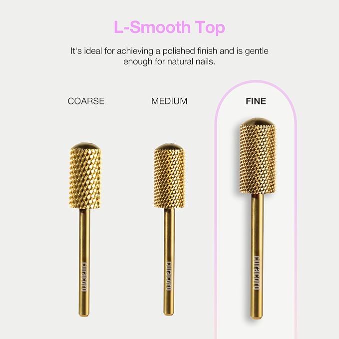 Curacoro Nail Drill Bits 3/32'' - L-Shape Smooth Stop Barrel Carbide Bit (Fine) for Professional Finish, Gently Remove, Buff & Polish Gel Nails, Nail Art Pedicure Manicure Salon & Home