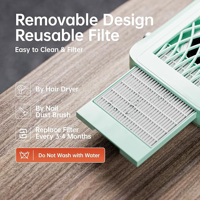 Dust Collector Nail Tech ，Nail Fan Dust Collector with 4 Speeds, Reusable & Disposable Filters, Nail Vacuum Dust Collector for Acrylic Nails, Salon & Home Use