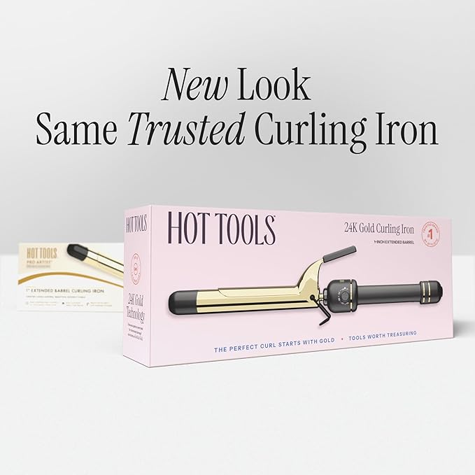 HOT TOOLS 24K Gold Professional 5/8" Extended Barrel Curling Iron with Clamp for Tight Curls - 24K Gold Technology for Long-Lasting Results & Longer Barrel for Easy Styling