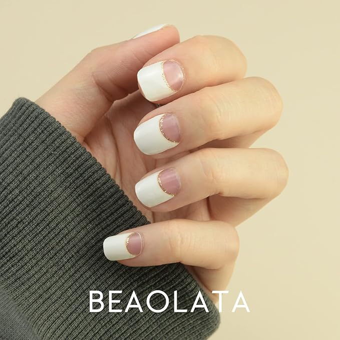 Nail Polish Strips, 32PCS Salon Quality Wraps, Long Lasting Gel Nail Stickers for Women Easy Apply& Remove (Spring on The Tips White)