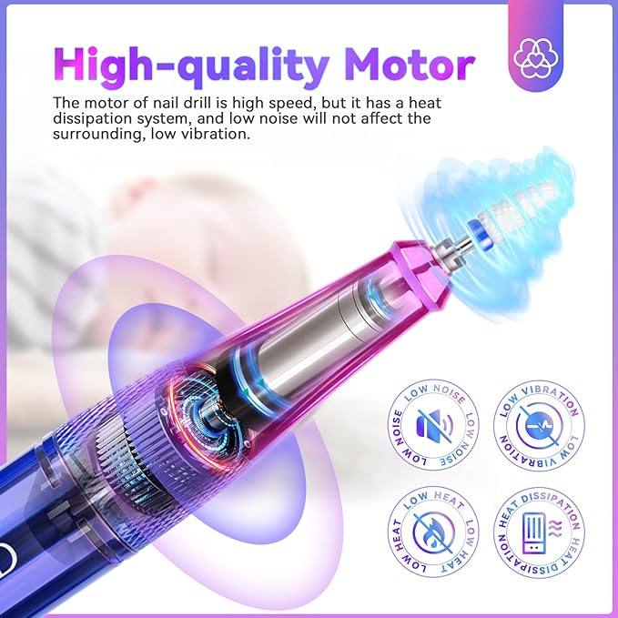 SAVILAND Portable Electric Nail Drill - PRO 35000RPM Electric Nail File Nail Drills for Acrylic Nails Professional with Drill Bits Manicure Pedicure Supplies Use Nail Art for Home DIY Salon Use