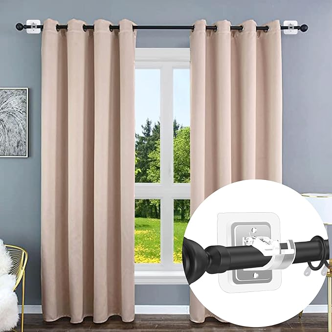 10PCS Curtain Rods No Drilling,Bracket No Drill Curtain Rod Brackets Self Adhesive Curtain Rod Holders Nail Free Adjustable Curtain Rod Hooks Curtain Hangers for Bathroom Kitchen Bathroom Hotel