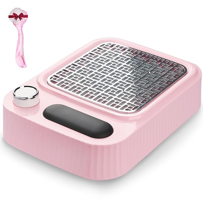 Pink Nail Dust Collector with Reusable Filter for Acrylic Gel Nails, 80W Power Nail Vacuum Cleaner Dust Catcher Adjustable Dust Sucker for Nails Manicure Pedicure at Home Nail Salons