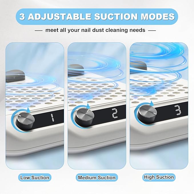 CGBE Dust Collector Nail Tech: 12000RPM Dust Collector Nail Tech with 3 Speed Suction Adjustment, Hand Pillow, 2 Reusable Filter, Nail Vacuum Dust Collector for Home & Salon (White)