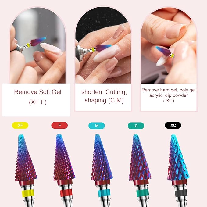 3/32" 2PCS Clean Umberllas Bits Extra Fine Grit Carbide Cuticle Cleaner Bit for Electric Nail Drills – Professional Manicure Tool for Nail Salons and Home Use (XF Grit. Purple)