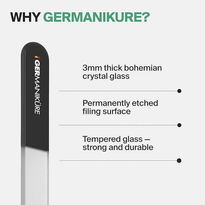 GERMANIKURE Glass Nail File in Suede Sleeve - Books and Coffee - Professional Crystal Nail File for Natural Nails - Ideal Manicure & Pedicure Tool for Smooth, Easy Shaping - Nail Care Gift