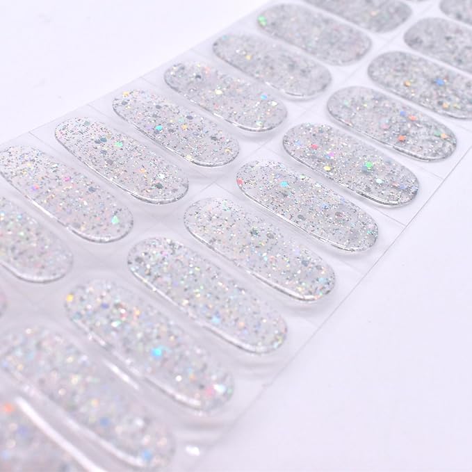 Semi Cured Gel Nail Strips Salon-Quality, Long Lasting Adhere Nail Art Stickers Decals (Glitter Sequins)