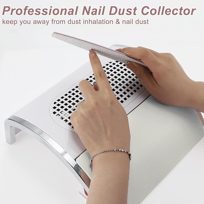 VOCOSTE Nail Dust Collector, 80W Nail Vacuum Dust Collector, Low Noise Nail Fan Dust Collector, Dust Collector Nail Tech for Manicure Acrylic Gel Nails Polishing, with 2 Dust Bag, White