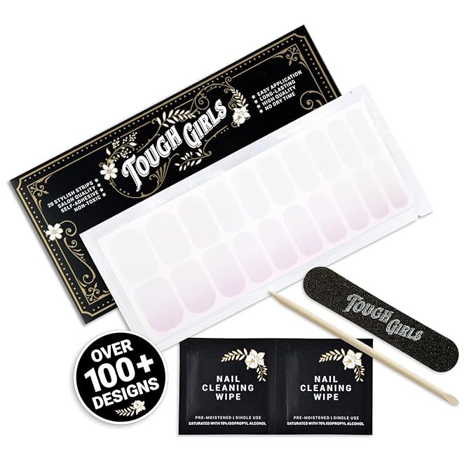 | 20 Exquisite Gel Nail Polish Strips w/Application Accessories - No UV/LED Lamp Required (Clear Gloss w/Pink Iridescence)