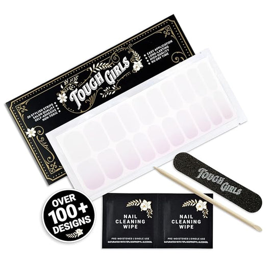 | 20 Exquisite Gel Nail Polish Strips w/Application Accessories - No UV/LED Lamp Required (Clear Gloss w/Pink Iridescence)