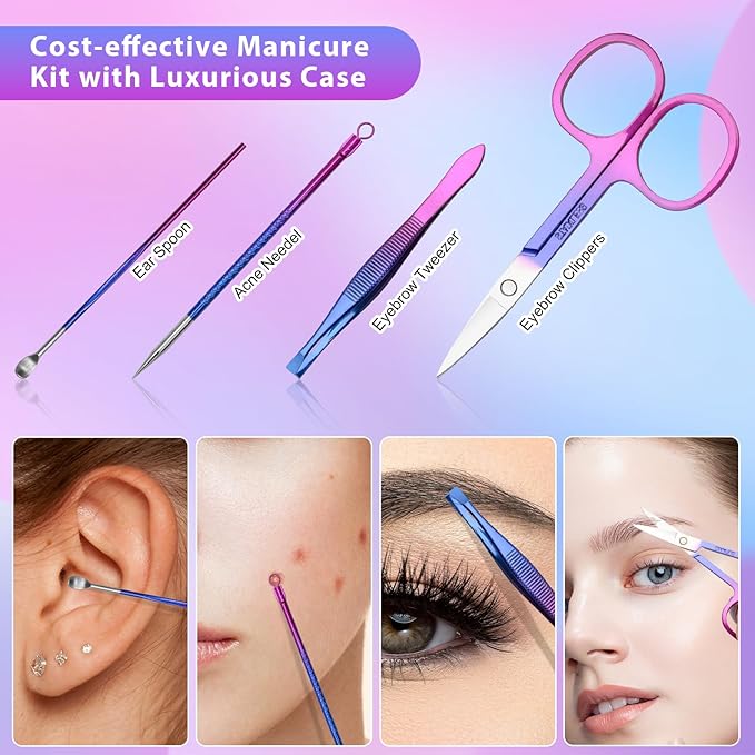 CGBE Manicure Set Nail Clippers Pedicure Kit Men Women Grooming kit Manicure Professional Nail Care Tools Gift 12Pcs with Luxurious Travel Case