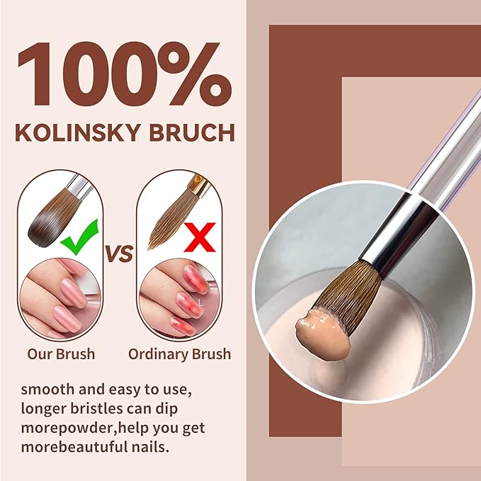 100% Kolinsky Acrylic Nail Brush (#20),GSWOI Acrylic Brushes for Nails Size 20 Wood Handle Application Extension,Nail Tools for Professional Manicure Salon DIY at Home