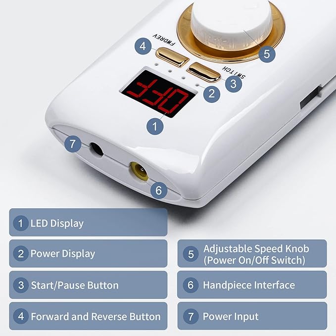 Professional Nail Drill Machine, L'UGX Electric Nail File 30000 RPM Nails Drill for Acrylic Nails with 8 Nail Drill Bits