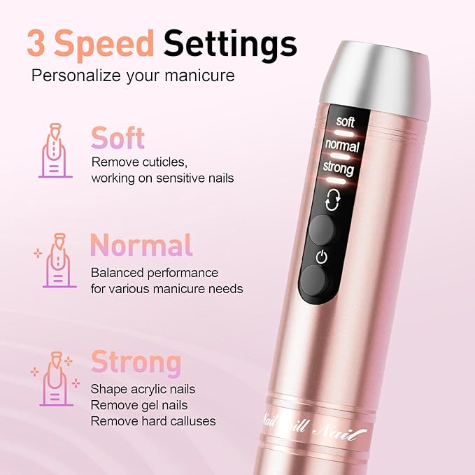 Cordless Nail Drill, Portable Electric Nail File with 11 in 1 Nail Drill Bits for Acrylic Gel Dip Powder Nails, Rechargable Efile Nail Drill Machine Kit for Home Manicure Pedicure, Gold