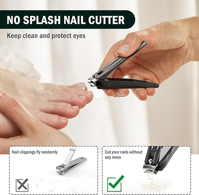 FVION Large Nail Clippers with Catcher - 2pcs Set | Anti-Splash Toenail Clipper and Finger Nail Clipper Adult for Effortless Nail Care | Self-Collecting Nail Cutters for Impeccable Nails