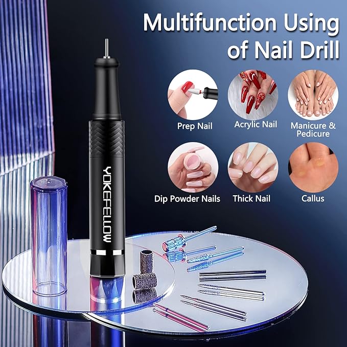 Yokefellow Nail Drill, Professional Portable 40000RPM Nail Drills Machine Electric Engraving Drill for Glass Black