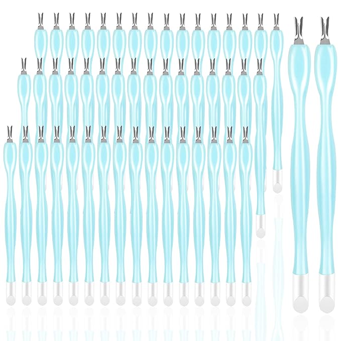 50Pcs Nail Cuticle Trimmer Rubber Nail Cleaner,heemeei Plastic Handle Cuticle Knife, Double End Nail Dead Skin Fork Cuticle Pusher Bulk Nail Art Cuticle Remover Tools for Girls Women and Men-Blue…