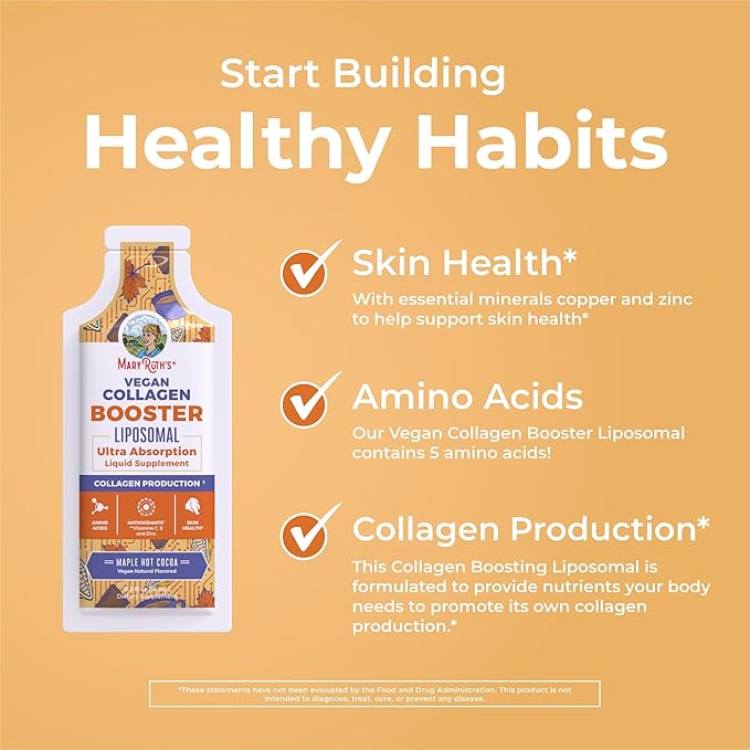 MaryRuth Organics Collagen Booster Liposomal | Sugar Free | Liquid Collagen Booster with VIT C, E, Zinc,Copper&Silica | Skin Care&Joint Support Supplement | Vegan | Non-GMO | Gluten Free | 14 Serving