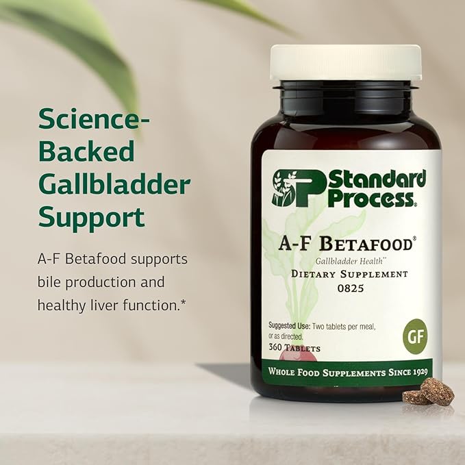 Standard Process A-F Betafood - Gluten-Free Liver Support, Cholesterol Metabolism, and Gallbladder Support Supplement with Vitamin A, Iodine, Vitamin B6-360 Tablets