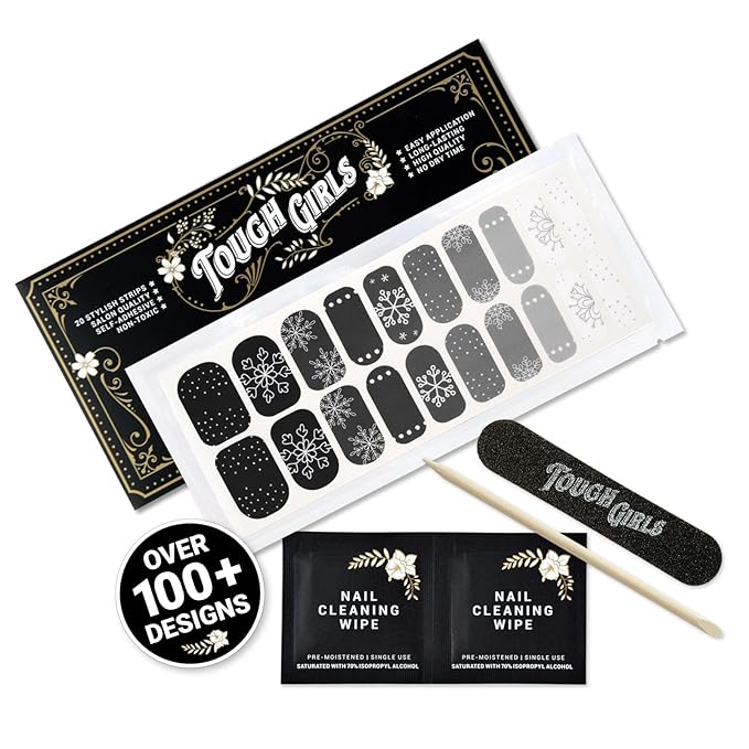 | 20 Exquisite Gel Nail Polish Strips w/Application Accessories - No UV/LED Lamp Required (Holiday | Midnight Flurries)