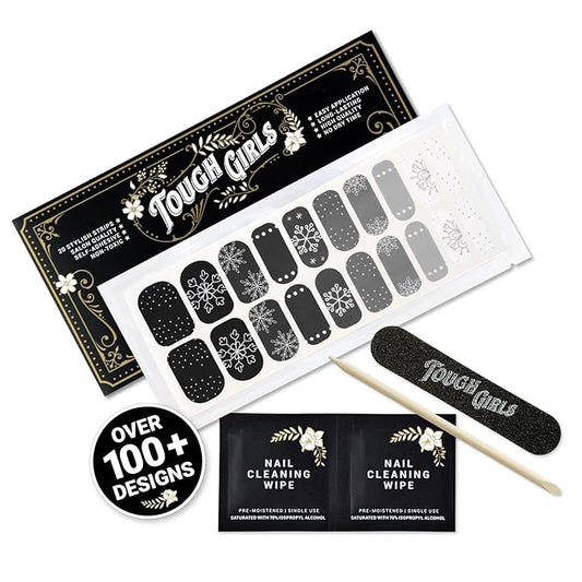 | 20 Exquisite Gel Nail Polish Strips w/Application Accessories - No UV/LED Lamp Required (Holiday | Midnight Flurries)
