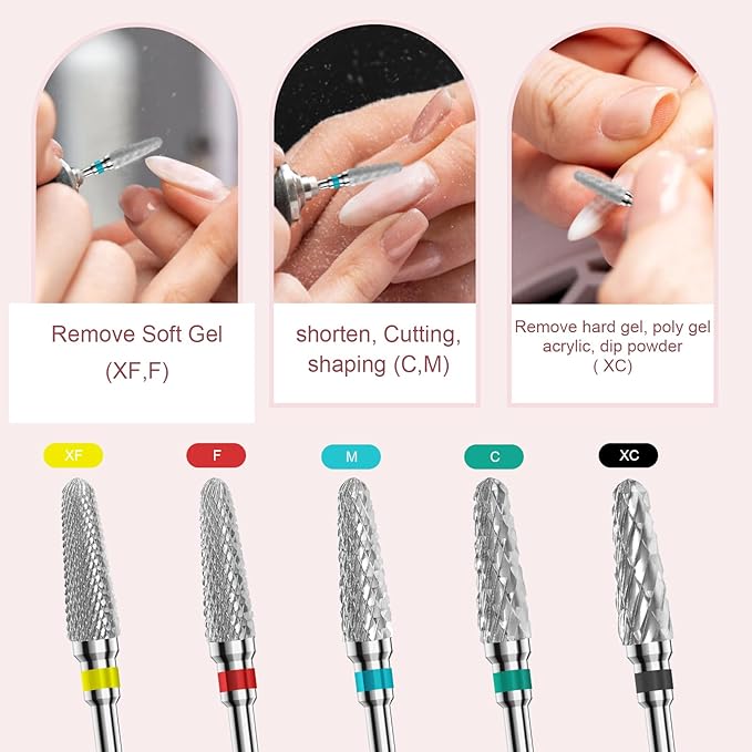 3/32" 2PCS Clean Cone Bits Medium Grit Carbide Cuticle Cleaner Bit for Electric Nail Drills – Professional Manicure Tool for Nail Salons and Home Use (M Grit. Silver)