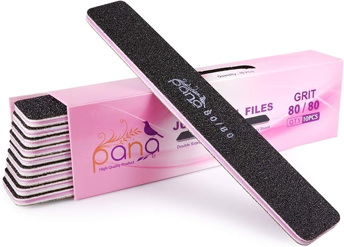 10pcs - PANA Jumbo Double-Sided Emery Nail File for Manicure, Pedicure, Natural, and Acrylic Nails - Black (Grit 80/80)