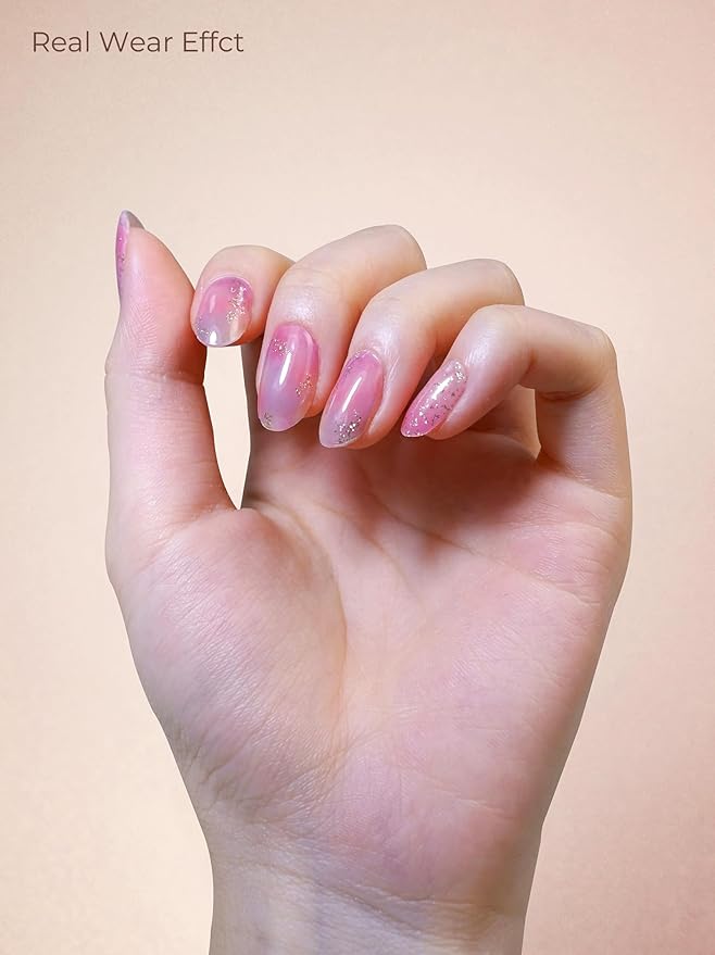 Pre Cured Gel Nail Strips - 44PCS Salon Quality Gel Nail Stickers - Long Lasting Polish Wraps for Women no UV Light Needed Easy Apply& Remove (Dusk Pink）