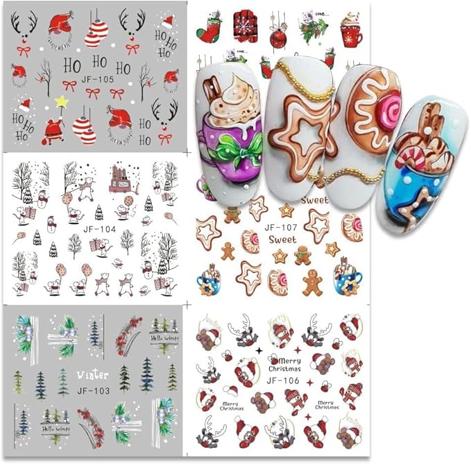 12 Sheets Christmas Nail Stickers Water Transfer Nail Decals Santa Claus Snowman Elk Penguin Nail Art Stickers Pine Winter Nail Art Supplies for Women Xmas Nail Art Decorations