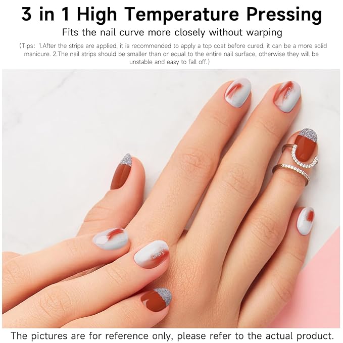 Semi Cured Gel Nail Strips, Passionate Years | 28 pcs Gel Nail Strips Work with Any UV Lamp, Salon Quality UV Nails Stickers, Easy to Apply for Home Nails DIY